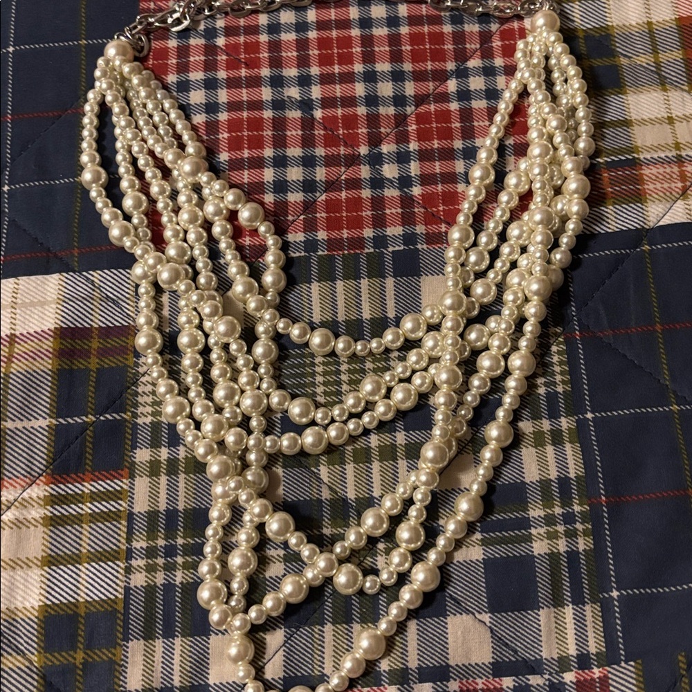 Elegant six string Pearl Necklace and Earring Set - Picture 6 of 6
